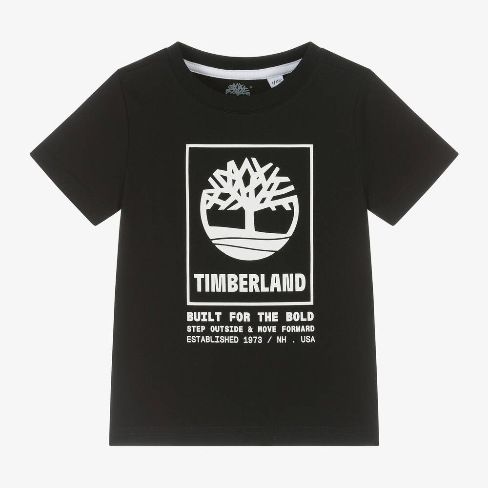 Timberland - تيشيرت قطن عضوي لون أسود للأولاد | Childrensalon