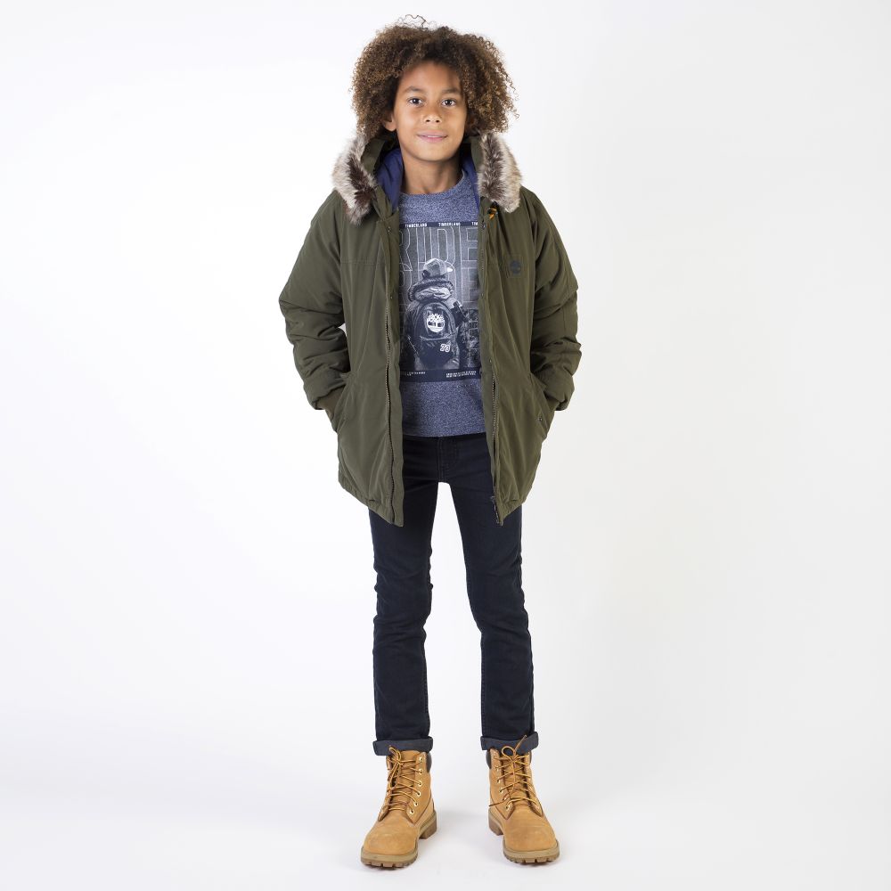 Timberland Boys Green Hooded Coat Outlet