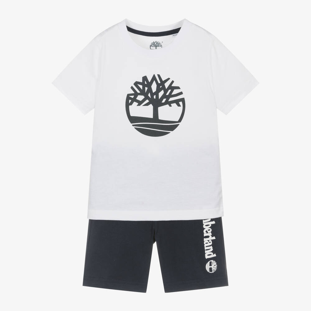 Timberland - Boys Navy Blue Cotton Shorts Set | Childrensalon