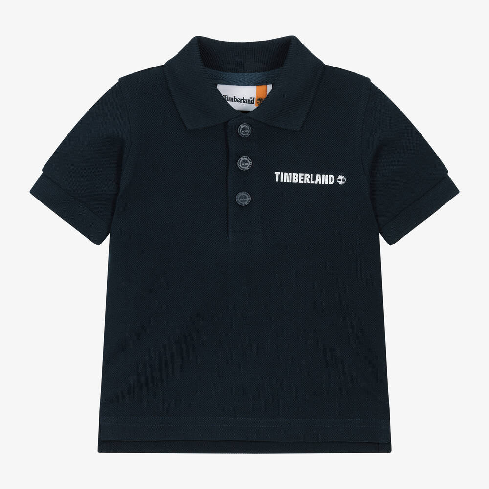 Timberland - Boys Navy Blue Organic Cotton Polo Shirt | Childrensalon