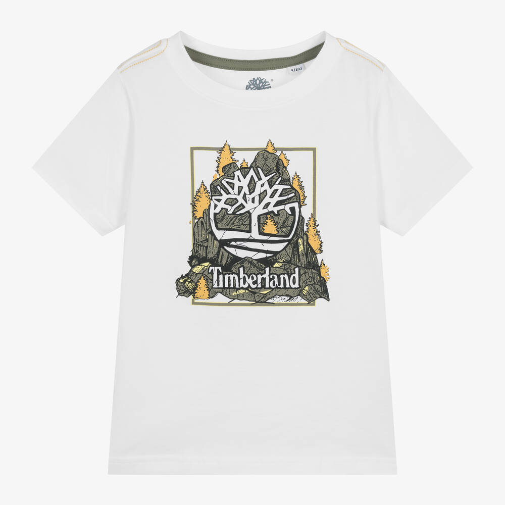 Timberland - Boys White Organic Cotton T-Shirt | Childrensalon