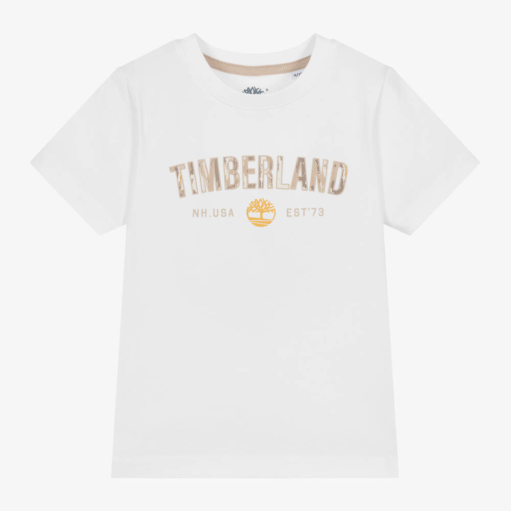 Timberland - Boys White Organic Cotton T-Shirt | Childrensalon