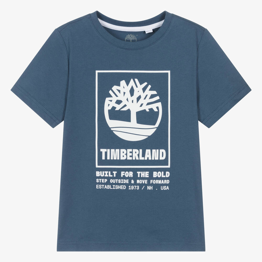 Timberland - تيشيرت قطن جيرسي عضوي لون أزرق للمراهقين | Childrensalon