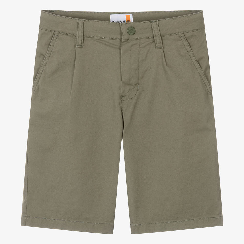 Timberland - Teen Boys Green Cotton Chino Shorts  | Childrensalon