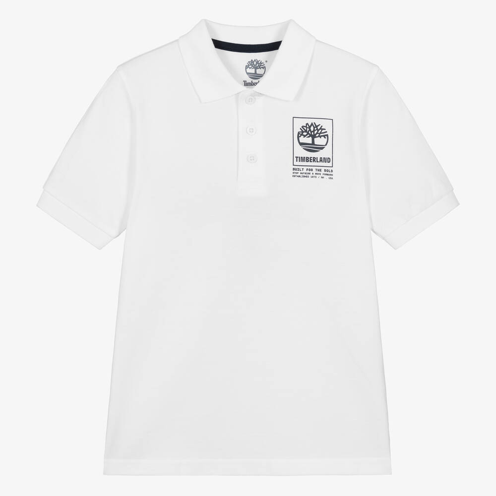 Timberland - Teen Boys White Organic Cotton Polo Shirt | Childrensalon