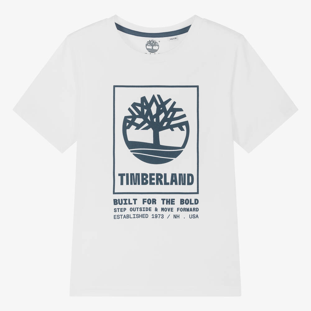 Timberland - تيشيرت قطن عضوي لون أبيض للمراهقين | Childrensalon