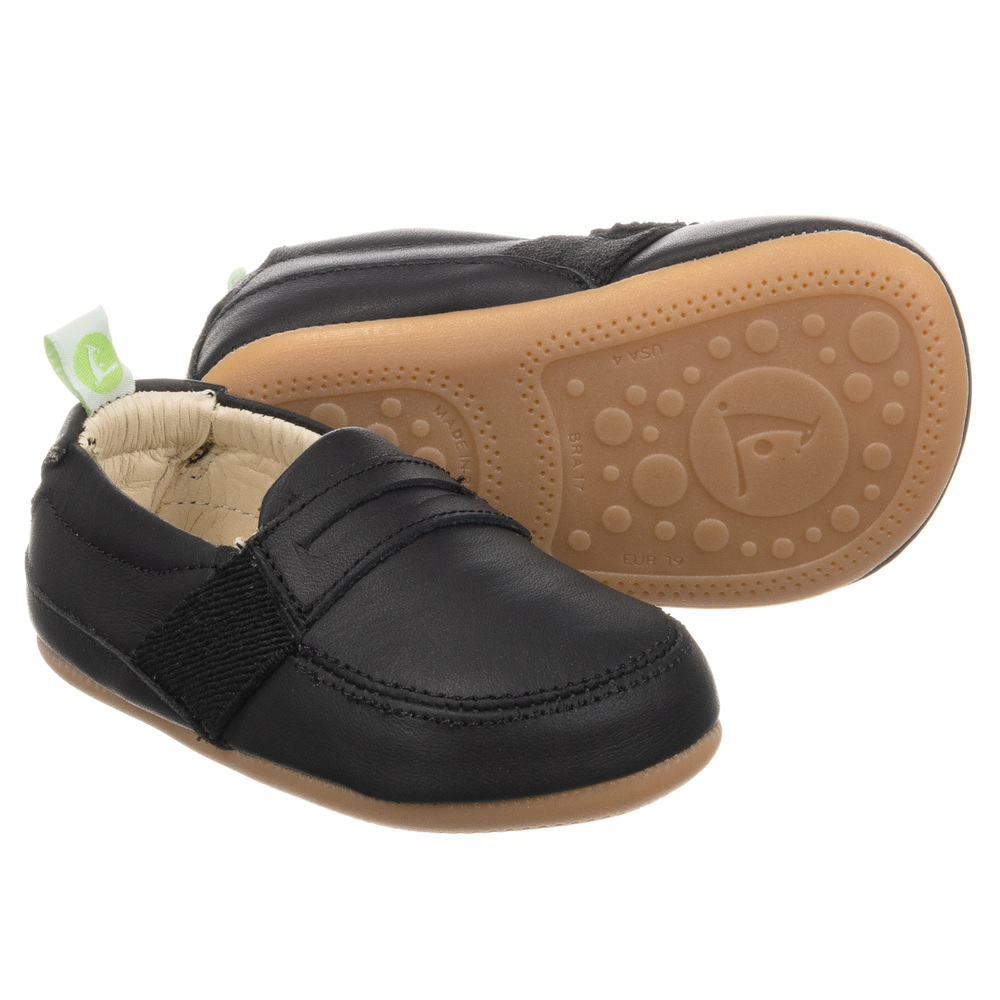 Tip Toey Joey - Baby Black Leather Loafers | Childrensalon Outlet