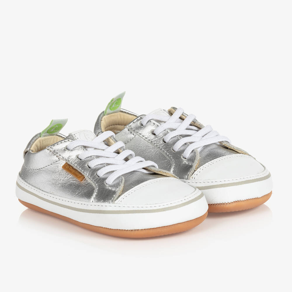 Tip Toey Joey - Silver Leather Baby Trainers | Childrensalon