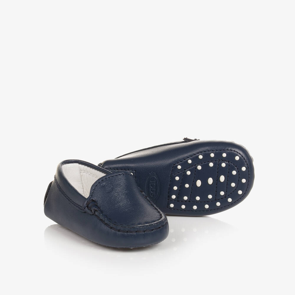 Tod's - Navy Blue Leather Pre-walker Moccasins | Childrensalon