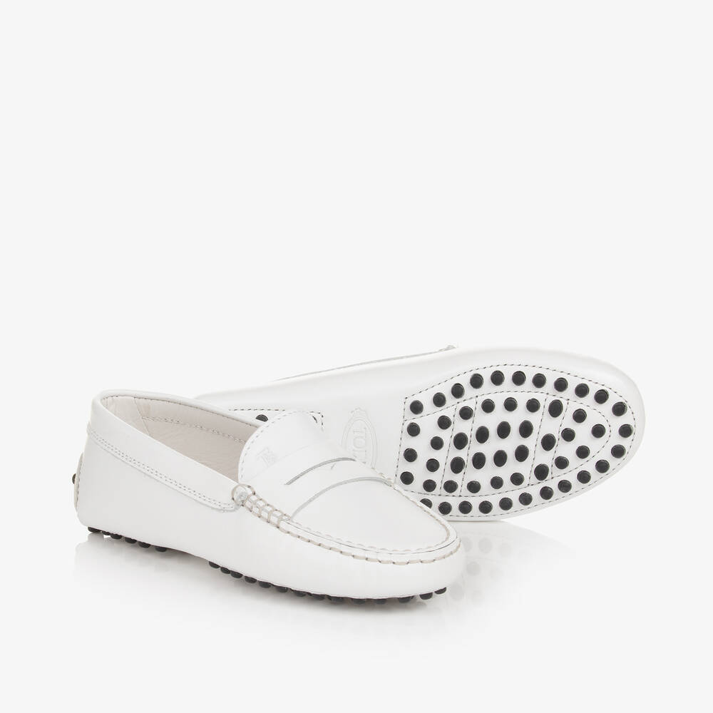 Tod's - White Leather Gommino Moccasins | Childrensalon