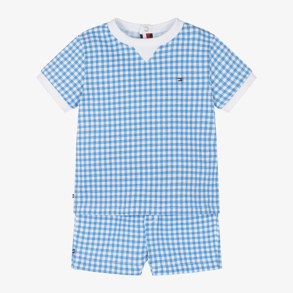 Tommy Hilfiger - Baby Boys Blue Gingham Cotton Shorts Set | Childrensalon