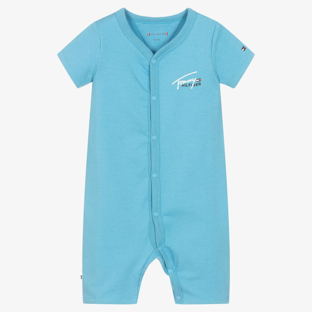 Tommy Hilfiger - Blue Organic Cotton Logo Baby Shortie | Childrensalon