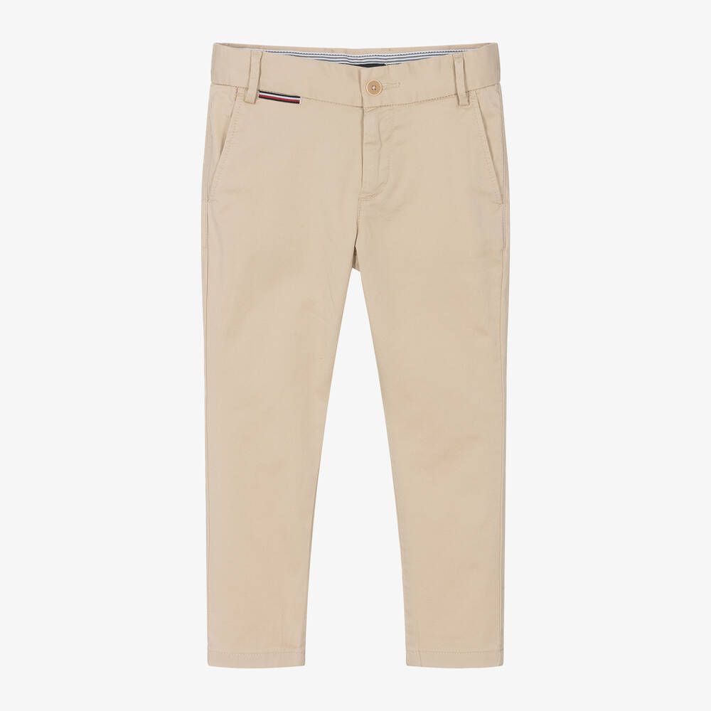 Tommy Hilfiger - Boys Beige Cotton Chino Trousers | Childrensalon