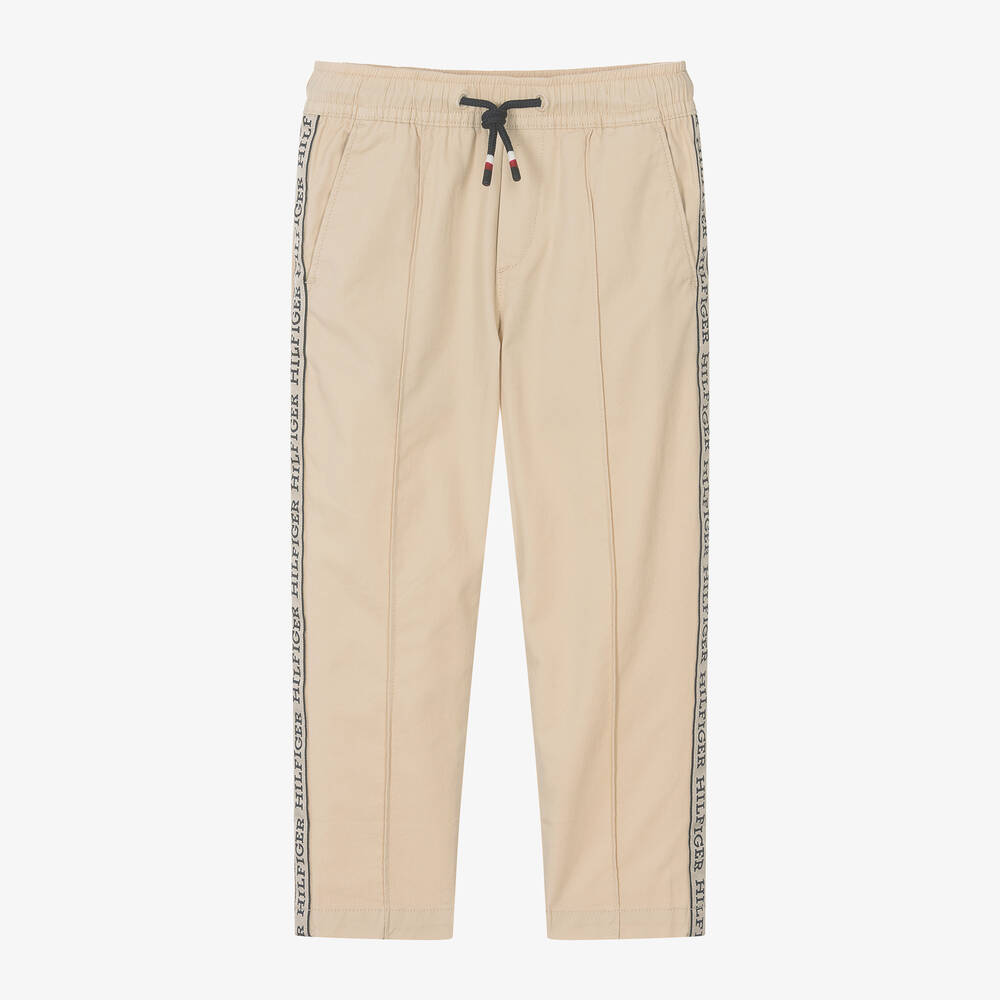 Tommy Hilfiger - Boys Beige Cotton Drawstring Trousers | Childrensalon