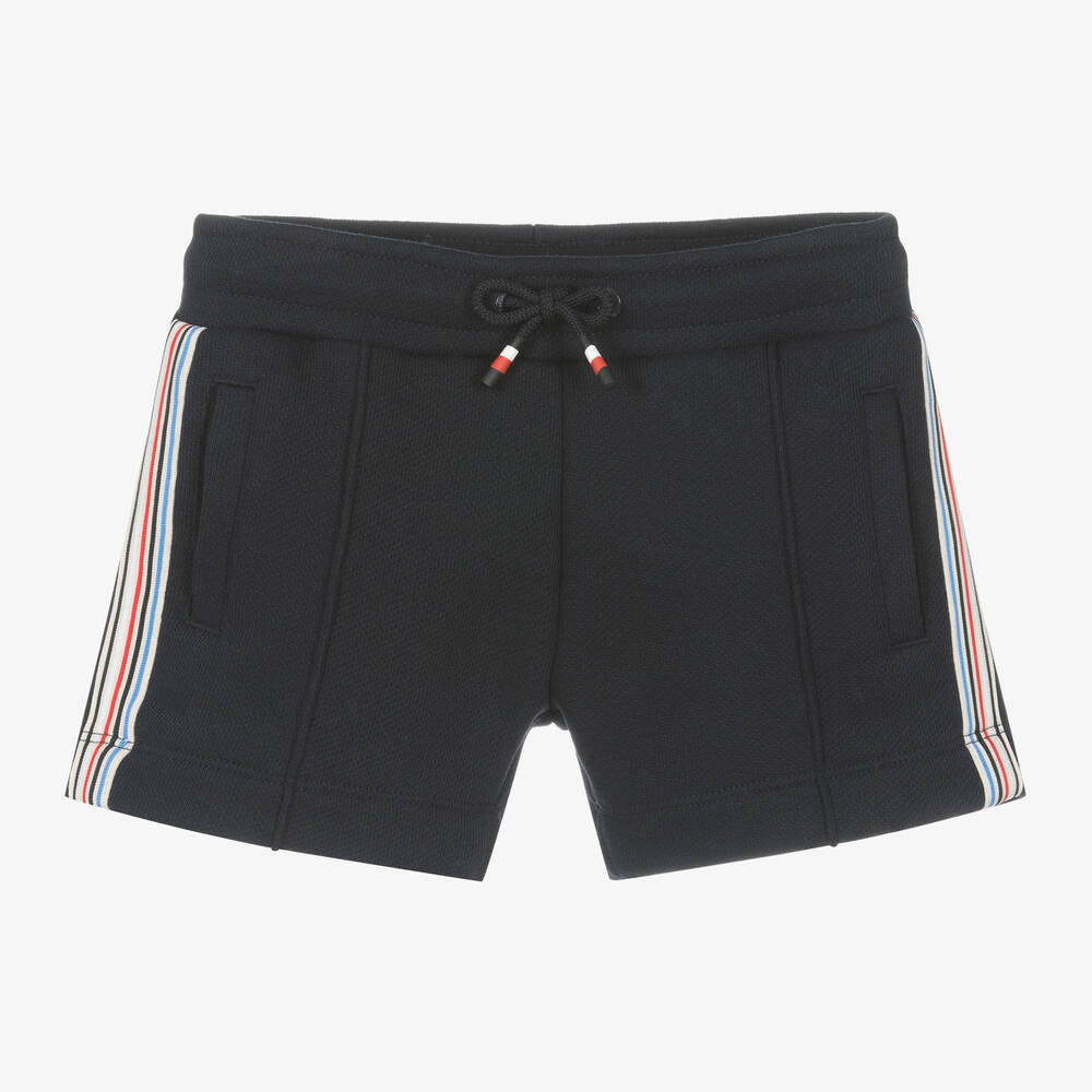 Tommy Hilfiger - Boys Blue Cotton Striped Tape Shorts | Childrensalon