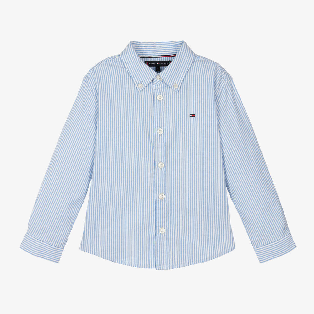 Tommy Hilfiger - Boys Blue Striped Cotton Shirt | Childrensalon