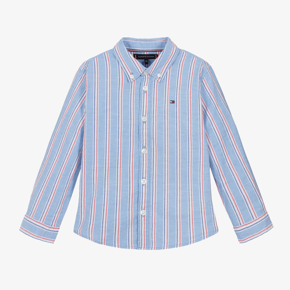 Tommy Hilfiger - Chemise bleue rayée en coton garçon | Childrensalon