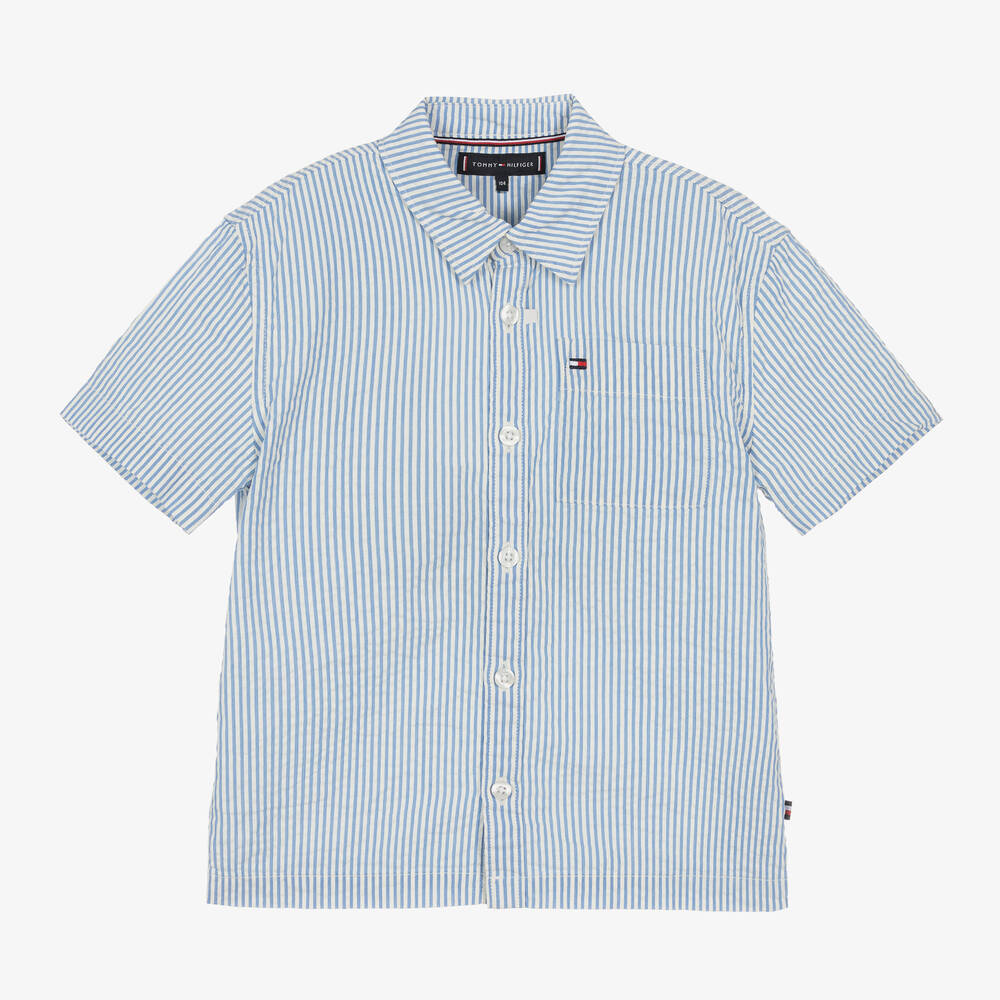 Tommy Hilfiger - Boys Blue Striped Seersucker Shirt | Childrensalon