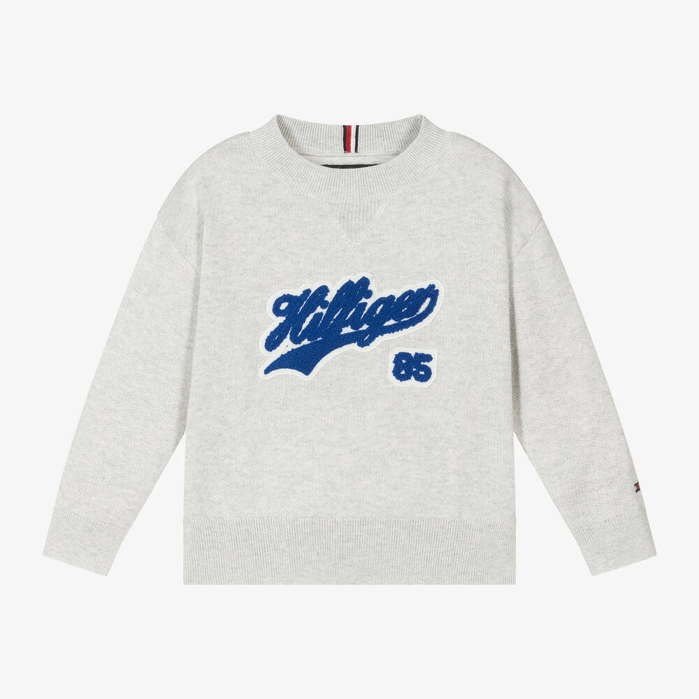 Tommy Hilfiger - Pull gris en coton garçon | Childrensalon