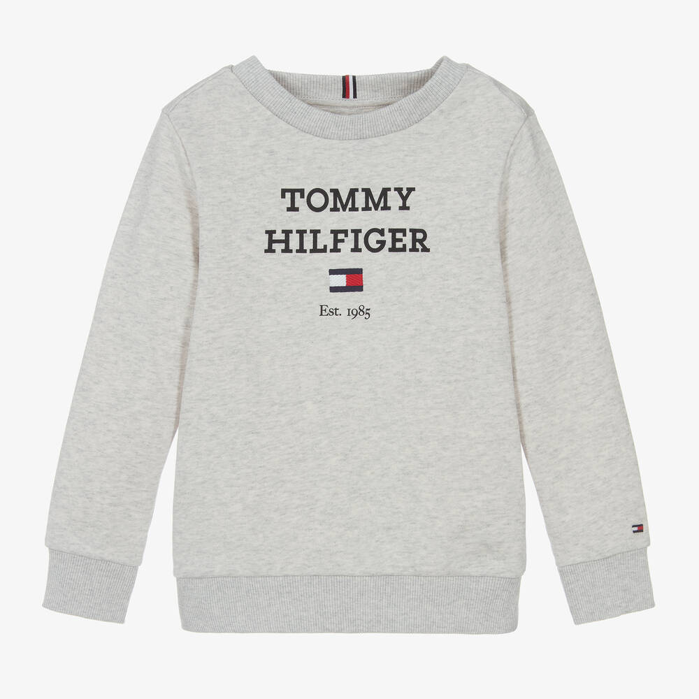 Tommy Hilfiger - سويتشيرت قطن جيرسي لون رمادي مونس للأولاد | Childrensalon