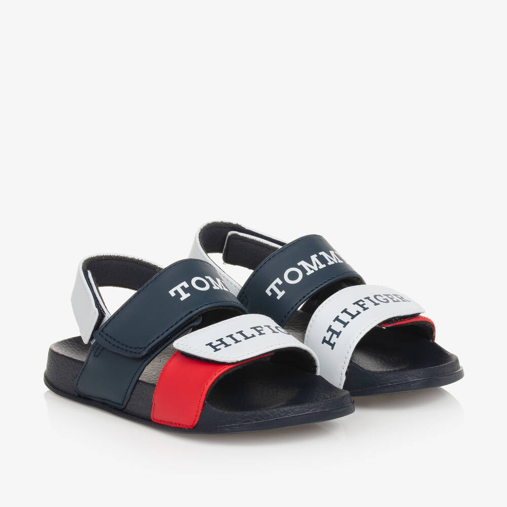 Tommy Hilfiger - Boys Navy Blue & White Velcro Sandals | Childrensalon