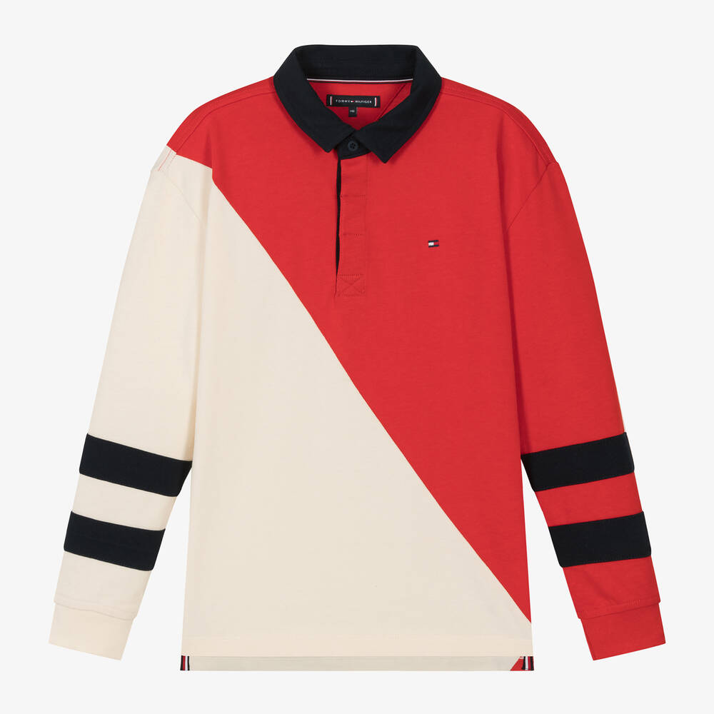 Tommy Hilfiger - Polo rouge colour block en coton | Childrensalon