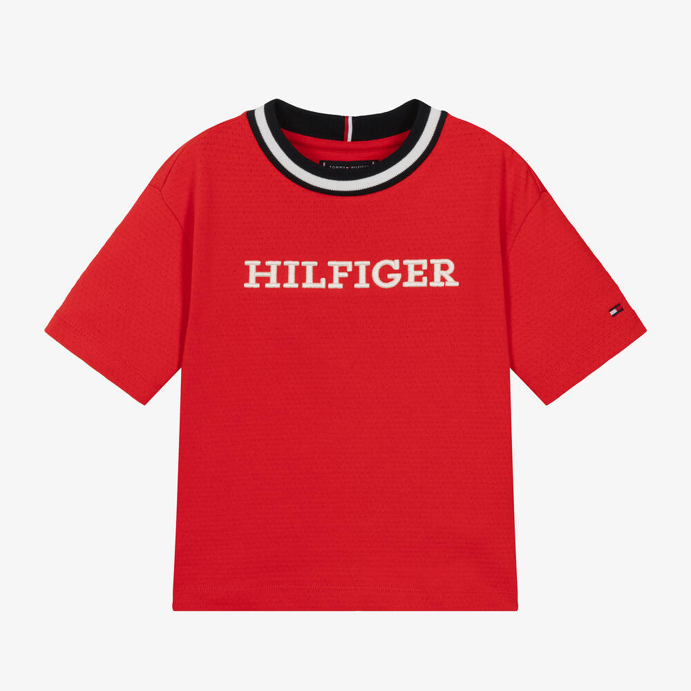 Tommy Hilfiger - تيشيرت قطن جيرسي لون أحمر للأولاد | Childrensalon