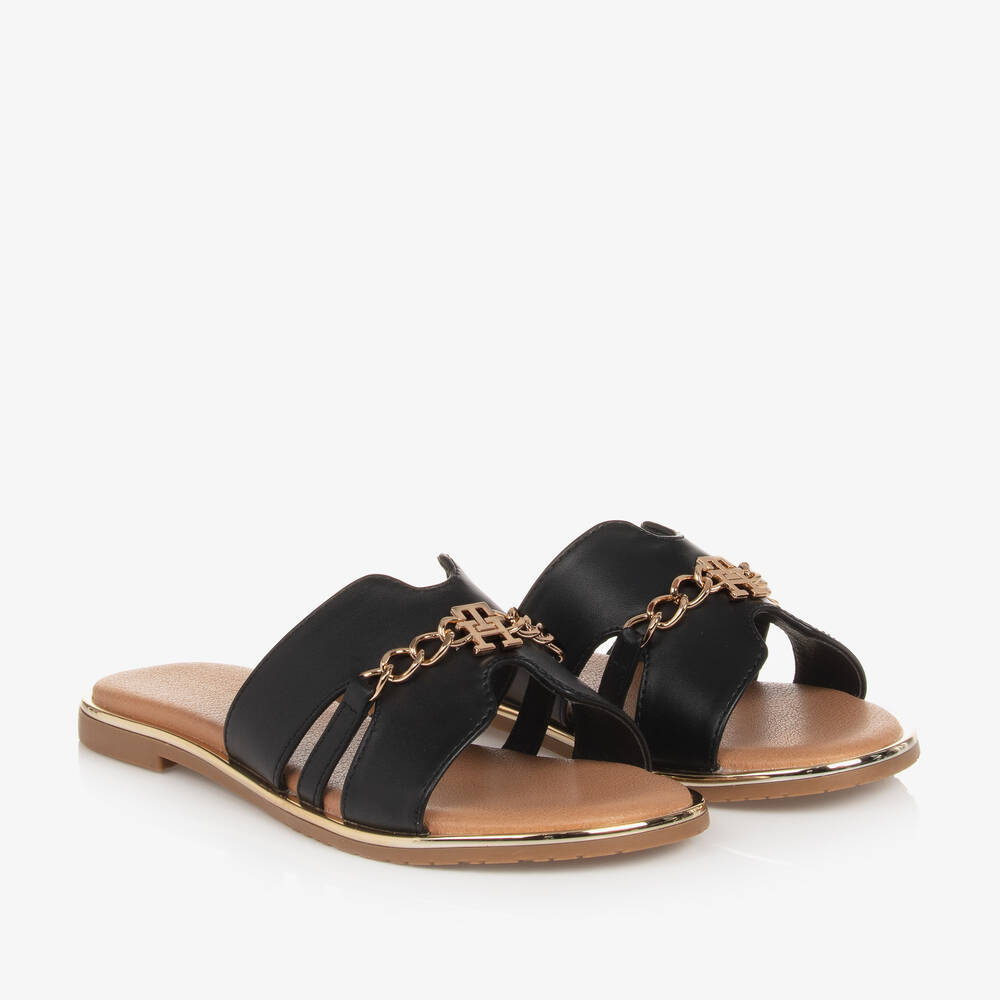 Tommy Hilfiger - Girls Black TH Monogram Sliders | Childrensalon