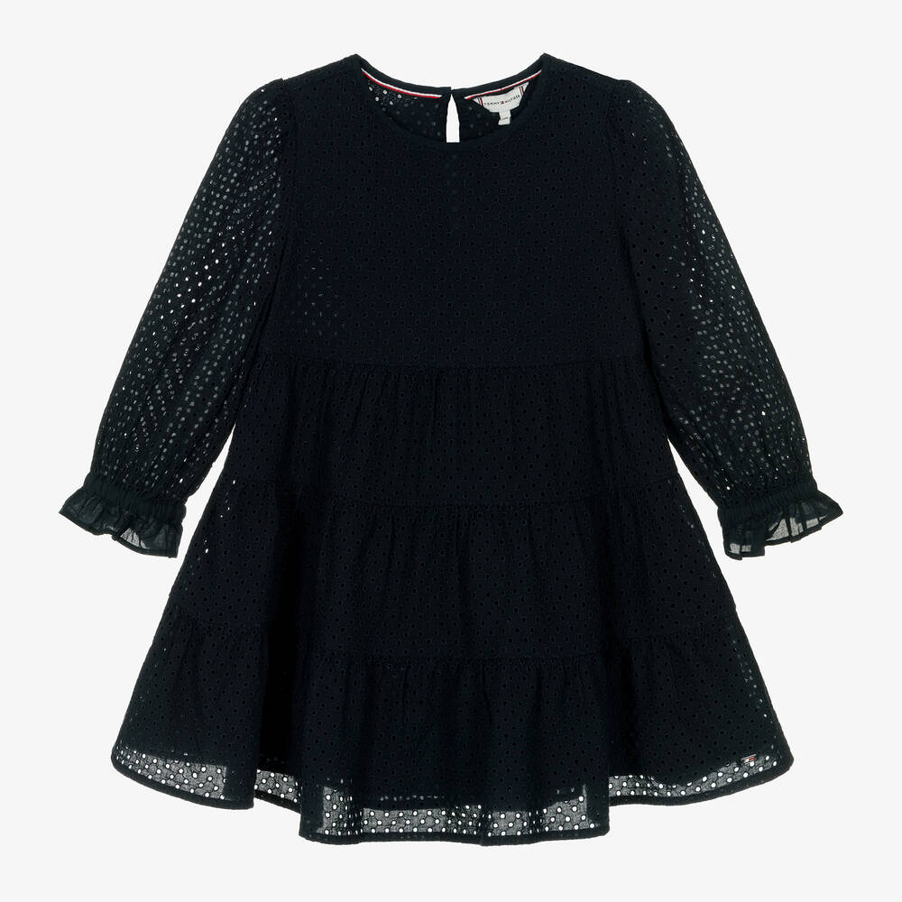 Tommy Hilfiger - Robe bleue en coton et broderie anglaise fille | Childrensalon