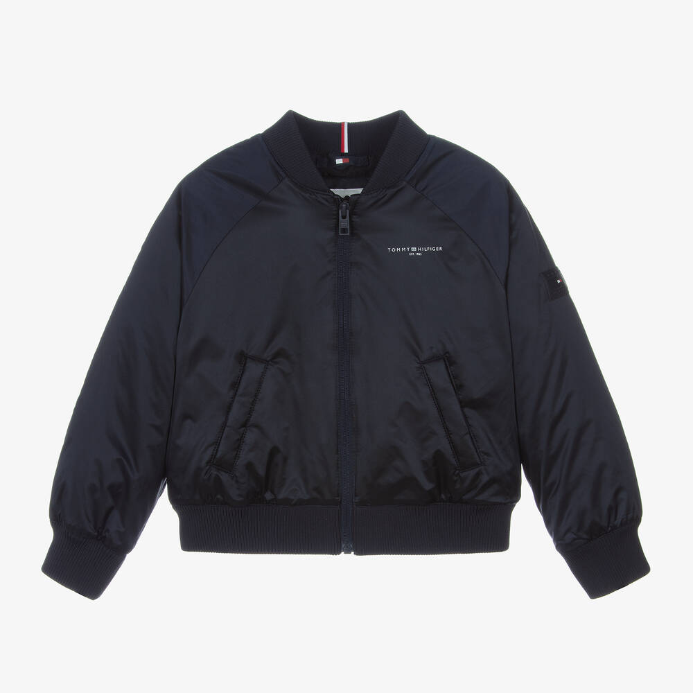 Tommy Hilfiger - Bomber bleu en satin fille | Childrensalon