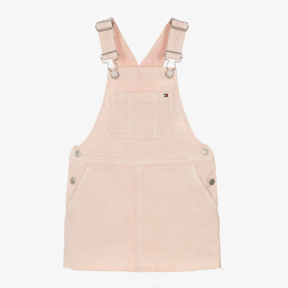 Tommy Hilfiger - Girls Pink Denim Dungaree Dress | Childrensalon