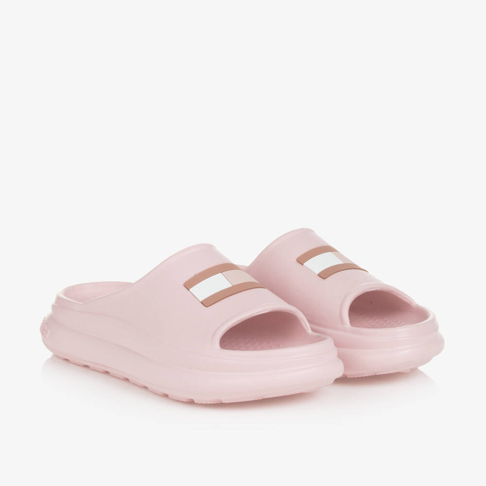 Tommy Hilfiger - Girls Pink Rubber Sliders | Childrensalon