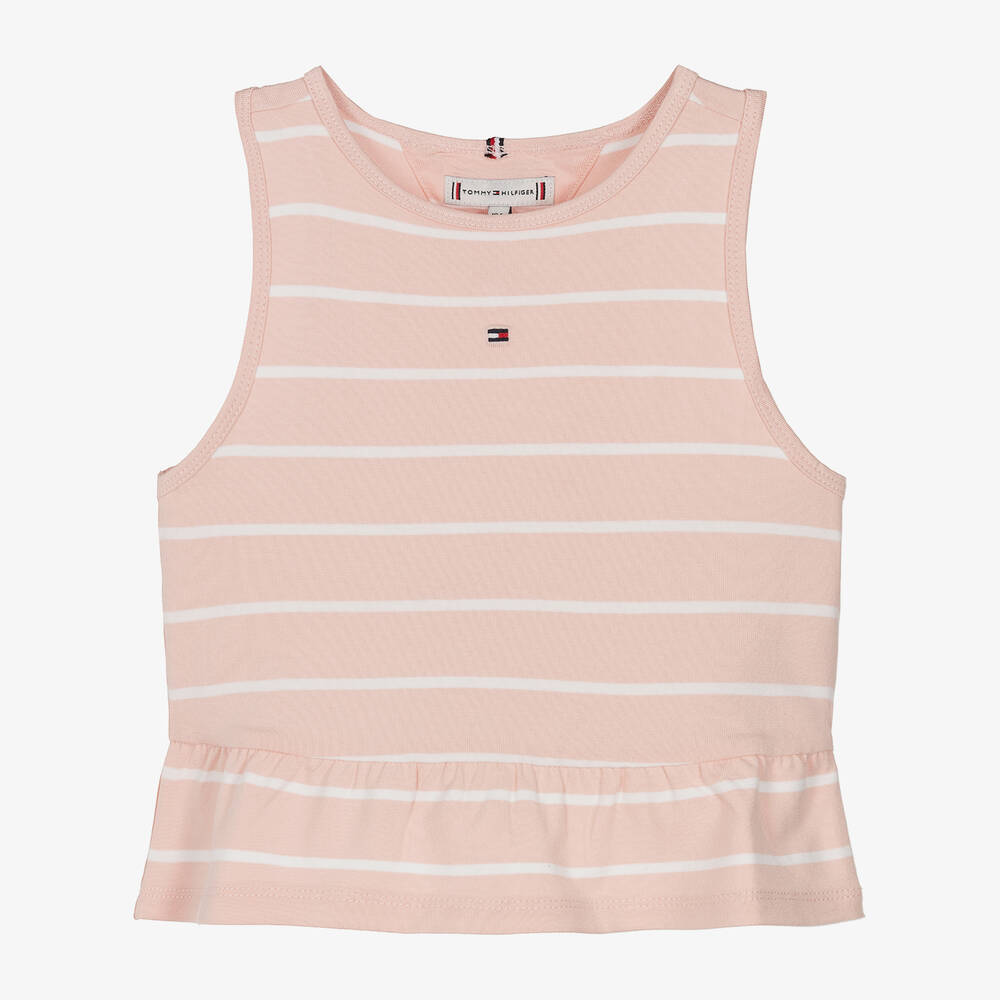 Tommy Hilfiger - Girls Pink Stripe Viscose Sleeveless Top | Childrensalon