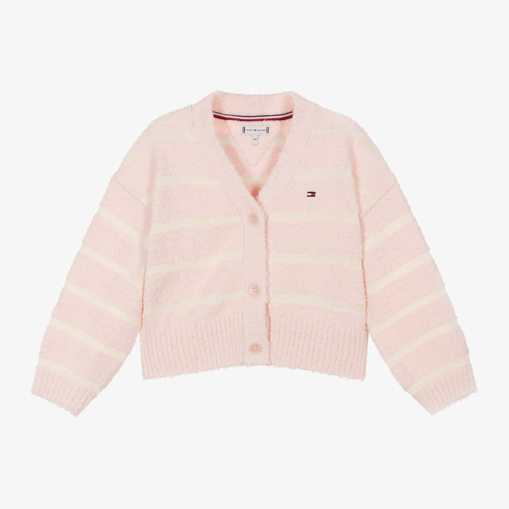 Tommy Hilfiger - Rosa gestreifte Strickjacke | Childrensalon