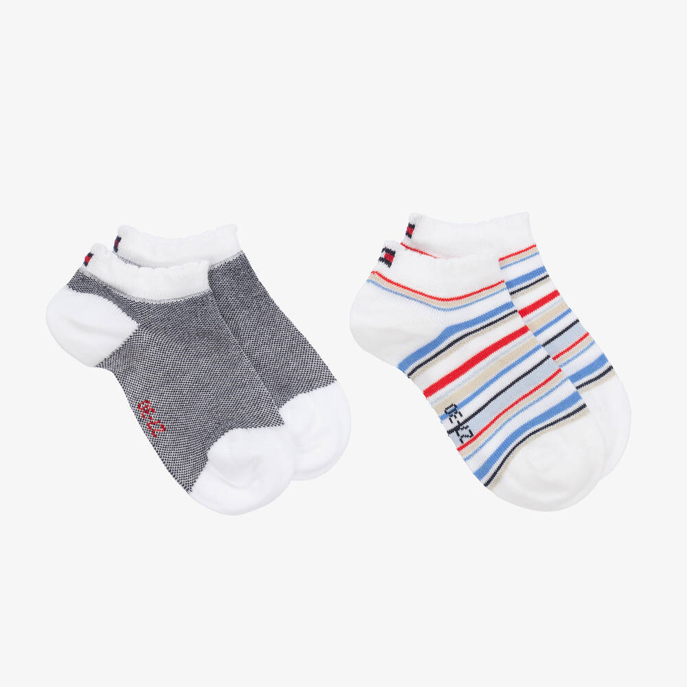 Tommy Hilfiger - Girls White & Blue Glitter Socks (2 Pack) | Childrensalon