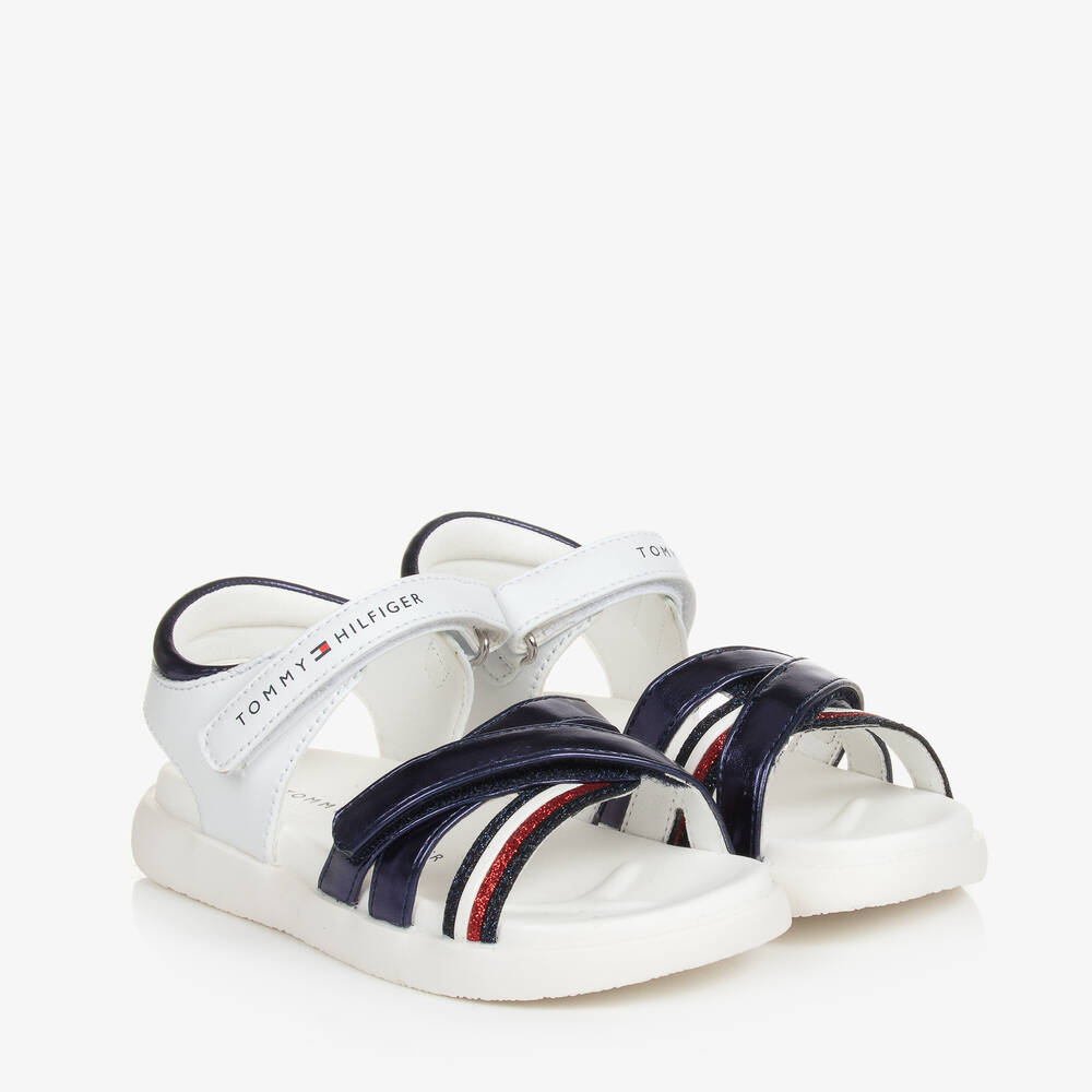 Tommy Hilfiger - Girls White & Blue Sparkle Sandals | Childrensalon