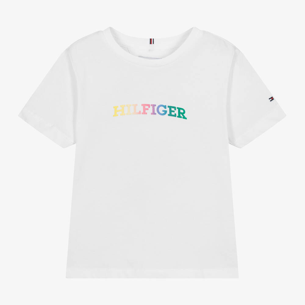 Tommy Hilfiger - Girls White Cotton T-Shirt | Childrensalon