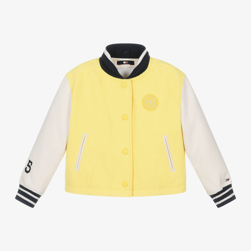 Tommy Hilfiger - Girls Yellow Embroidered Varsity Jacket | Childrensalon