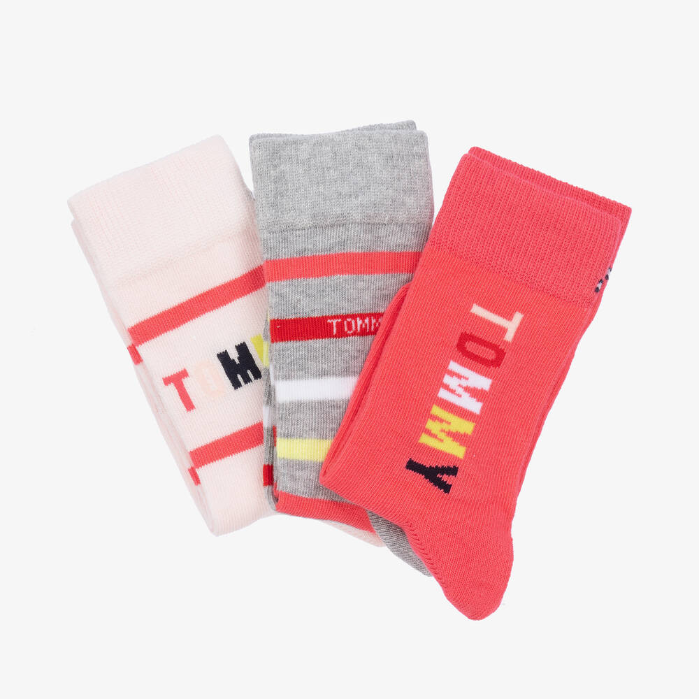 Tommy Hilfiger - Pack) | Cotton Childrensalon Logo (3 Outlet Ankle Pink Socks