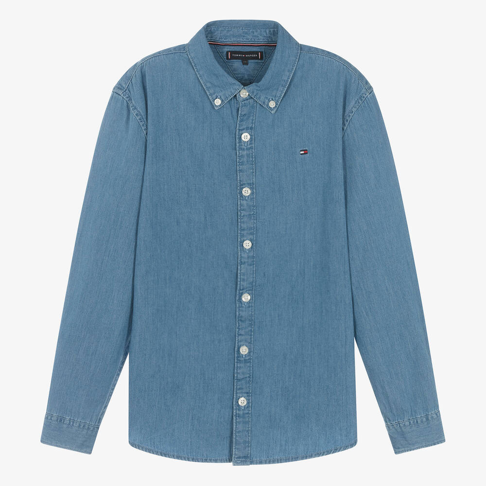 Tommy Hilfiger - Teen Boys Blue Cotton Chambray Shirt | Childrensalon