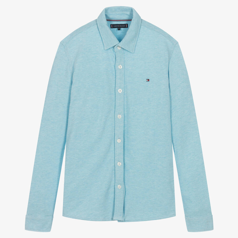 Tommy Hilfiger - Teen Boys Blue Cotton Piqué Logo Shirt | Childrensalon ...