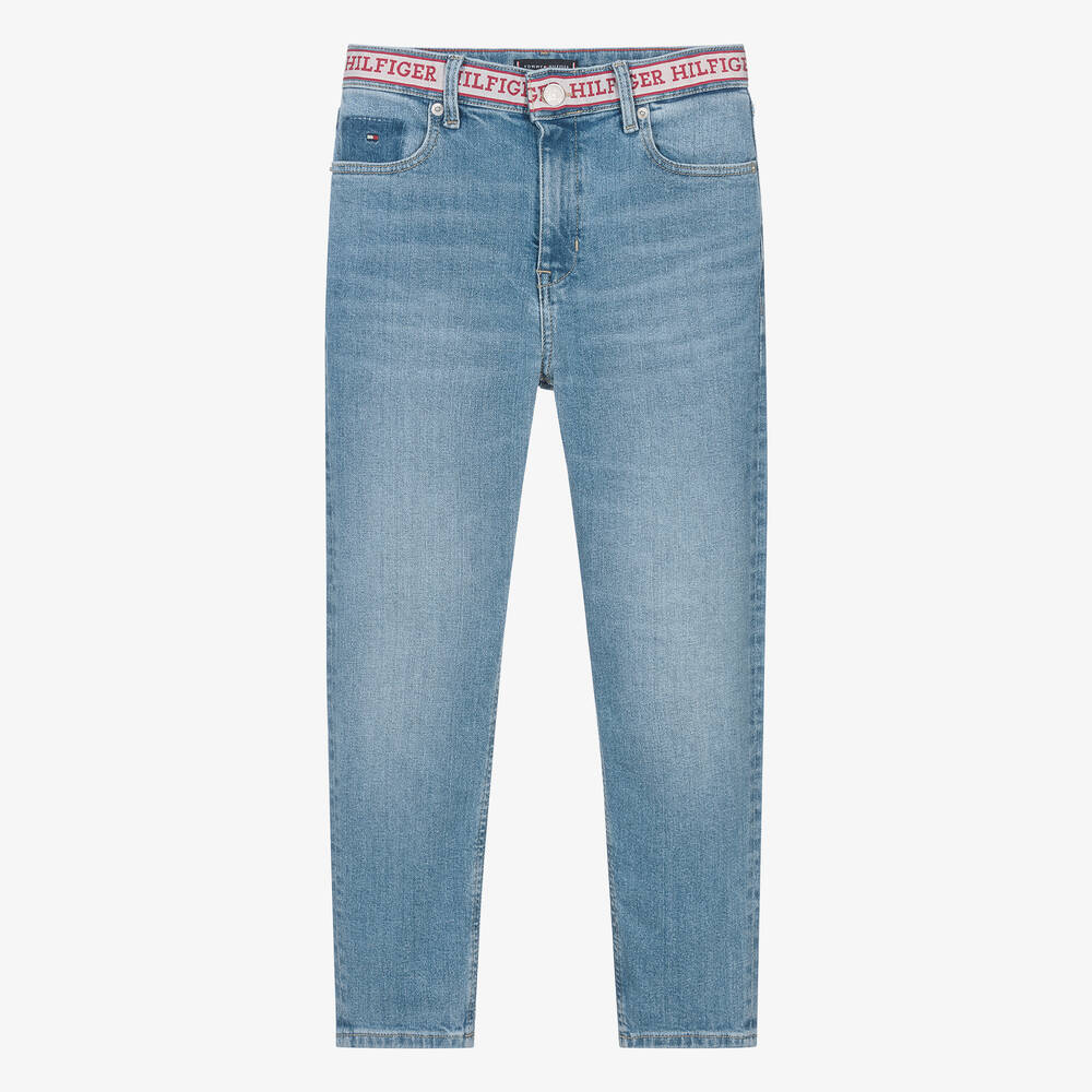 Tommy Hilfiger - Teen Boys Blue Denim Jacquard-Waist Jeans | Childrensalon