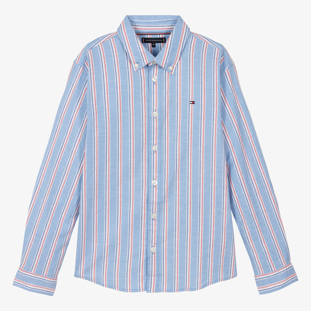 Tommy Hilfiger - Chemise bleue rayée en coton ado | Childrensalon