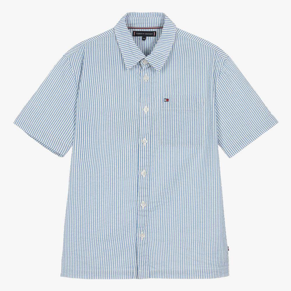 Tommy Hilfiger - Teen Boys Blue Striped Seersucker Shirt | Childrensalon