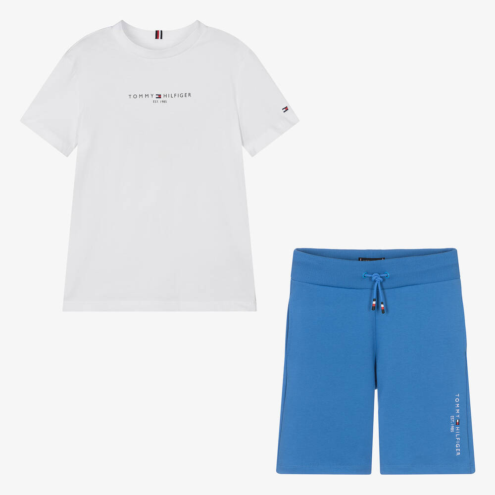 Tommy Hilfiger - Teen Boys Blue & White Cotton Shorts Set | Childrensalon