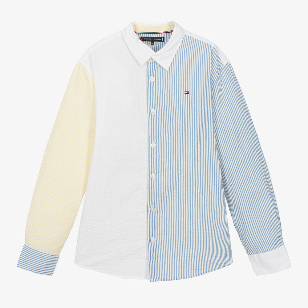 Tommy Hilfiger - Teen Boys Colourblock Striped Cotton Shirt | Childrensalon