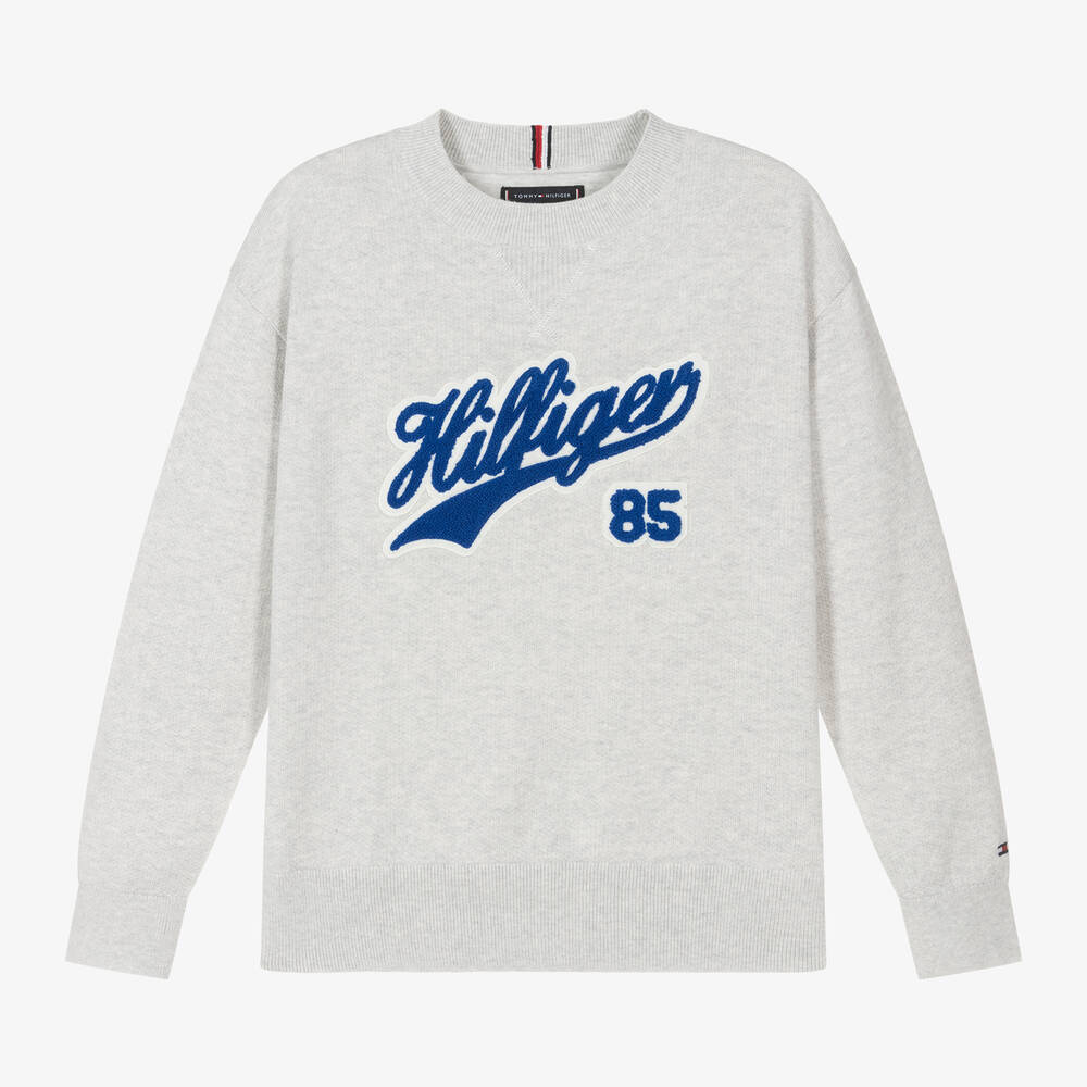 Tommy Hilfiger - Pull gris en coton ado garçon | Childrensalon