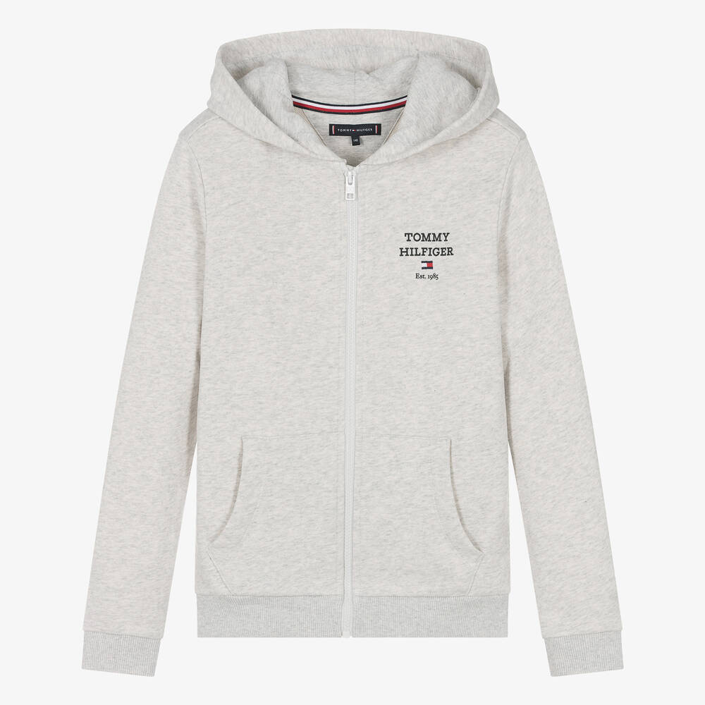 Tommy Hilfiger - Sweat à capuche gris zippé en coton ado | Childrensalon