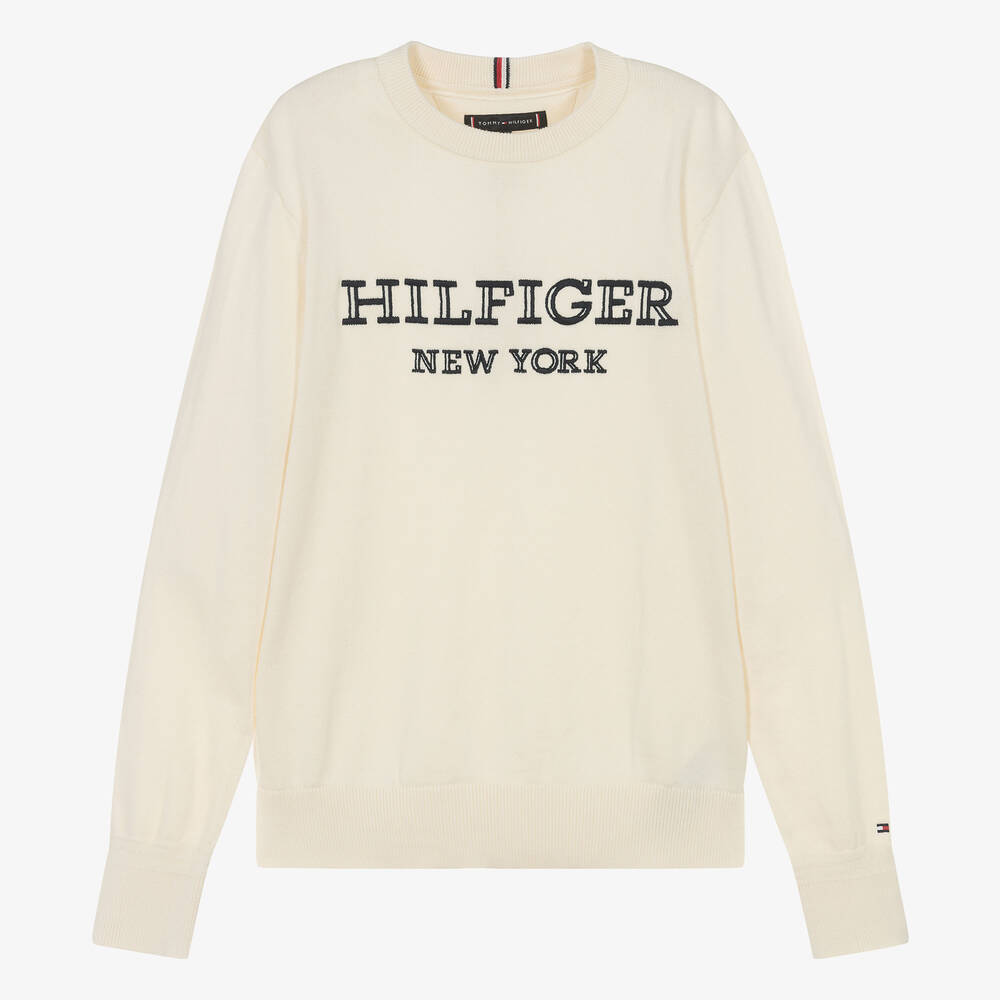 Tommy Hilfiger - Pull ivoire en coton ado garçon | Childrensalon