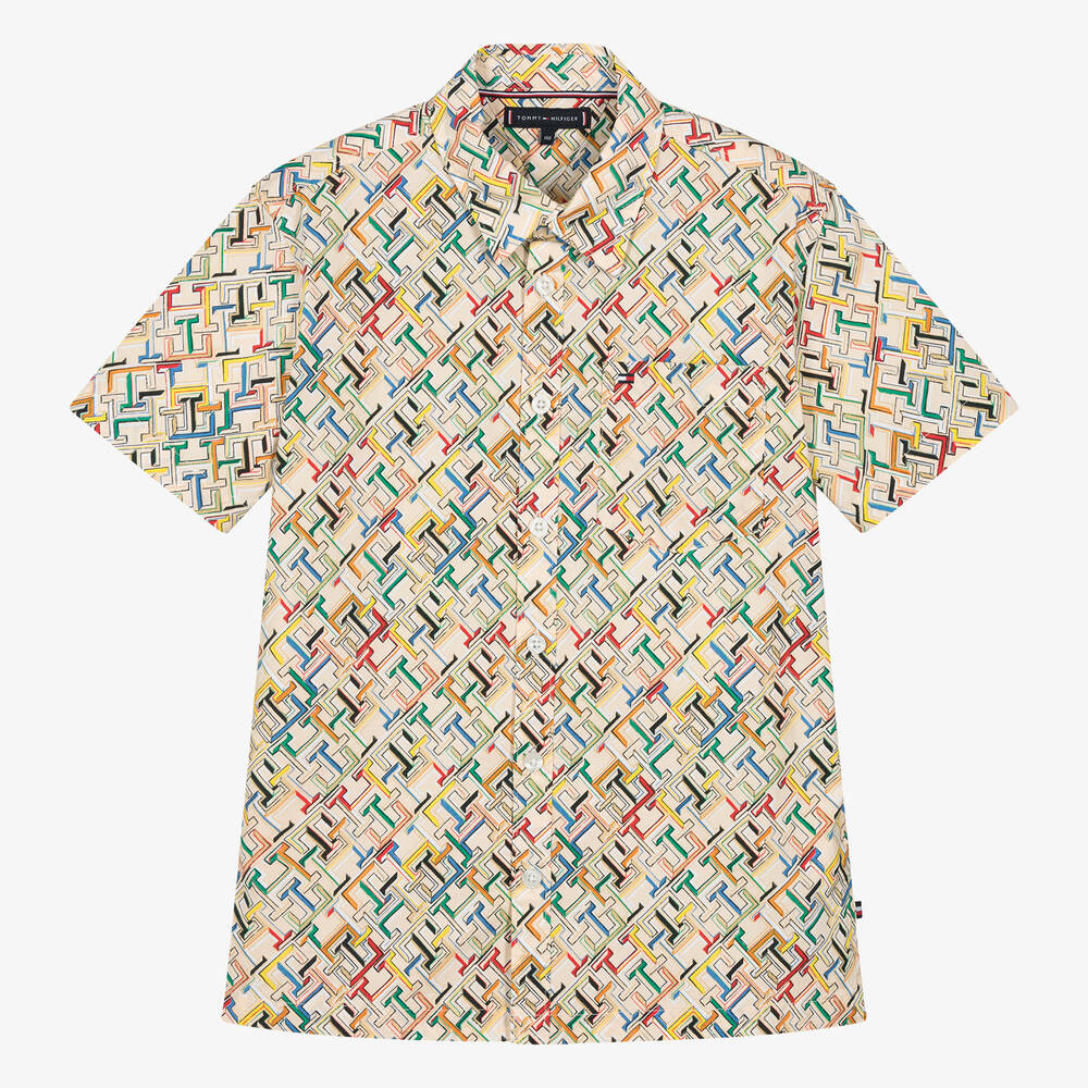 Tommy Hilfiger - Teen Boys Ivory Cotton TH Monogram Shirt | Childrensalon